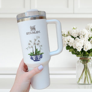 Witte Orchidee Chinoiserie met Naam Vinyl Sticker