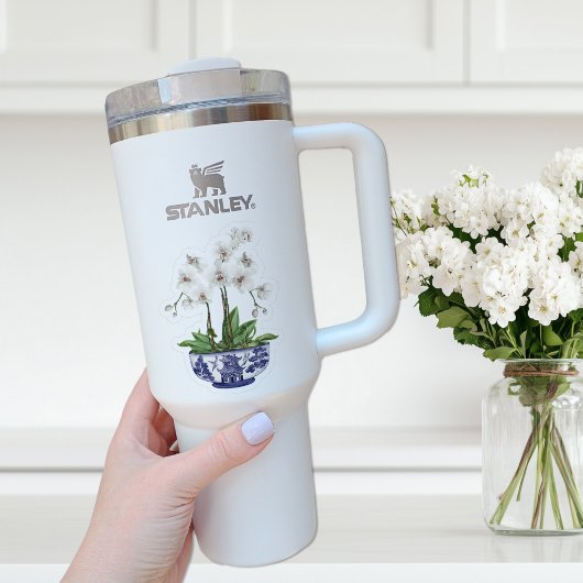 Witte Orchidee Chinoiserie met Naam Vinyl Sticker