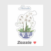 Witte Orchidee Chinoiserie met Naam Vinyl Sticker (Vel)