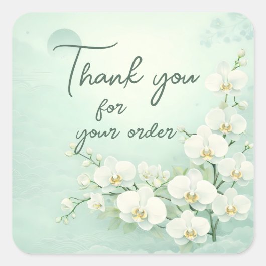 Witte orchidee Dank u voor uw bestelling Vierkante Sticker (Voorkant)