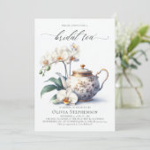 Witte Orchidee Elegant Set Script Bruids Thee Douc Kaart (Staand voorkant)