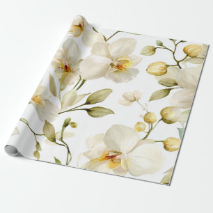 Witte Orchidee Elegante Gele Bloemige Botanische  Cadeaupapier
