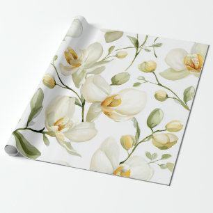 Witte Orchidee Elegante Gele Bloemige Botanische  Cadeaupapier