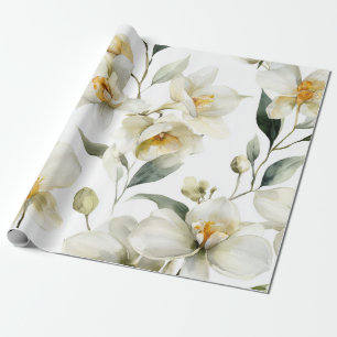 Witte Orchidee Elegante Gele Bloemige Botanische  Cadeaupapier