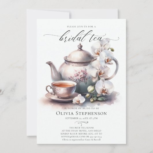 Witte Orchidee Elegante Set Classy Bruids Thee Dou Kaart (Voorkant)