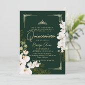 Witte orchidee Emerald Green Princess Quinceañera Kaart (Staand voorkant)