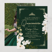 Witte orchidee Emerald Green Princess Quinceañera Kaart (Voorkant / Achterkant)