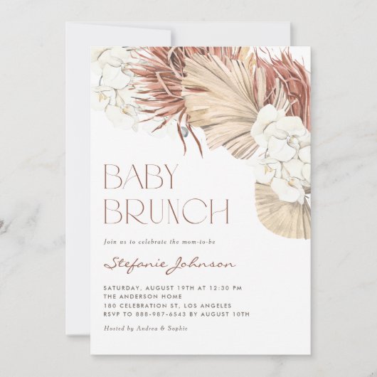 Witte Orchidee en Gedroogde Palm Boho Baby Brunch Kaart (Voorkant)