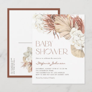 Witte orchidee en gedroogde Palm Boho Baby shower Uitnodiging Briefkaart