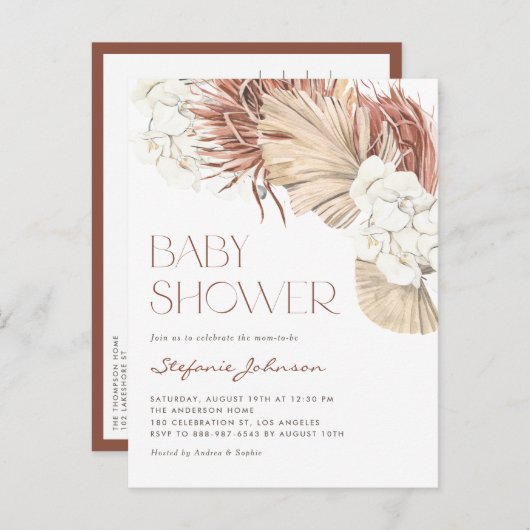 Witte orchidee en gedroogde Palm Boho Baby shower Uitnodiging Briefkaart (Voorkant / Achterkant)