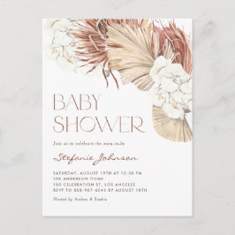 Witte orchidee en gedroogde Palm Boho Baby shower Uitnodiging Briefkaart