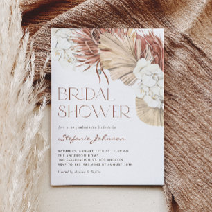 Witte Orchidee en Gedroogde Palm Boho Bruidsborrel Kaart