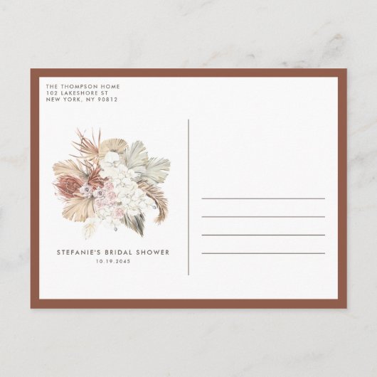 Witte orchidee en gedroogde Palm Boho Vrijgezellen Uitnodiging Briefkaart (Achterkant)