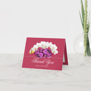 Witte Orchidee en Roze Pioen Botanische Dankjewel Bedankkaart