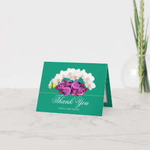 Witte Orchidee en Roze Pioen Botanische Dankjewel Bedankkaart