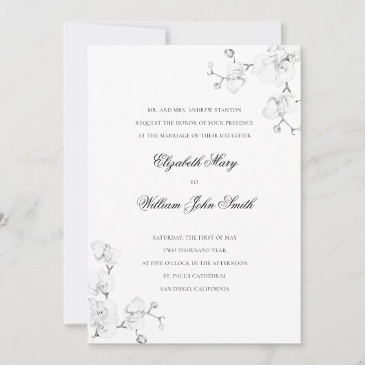 Witte Orchidee Fine Art Lijst Formele Elegante Bru Kaart (Voorkant)