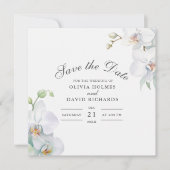 Witte Orchidee Foto Huwelijk Save the Date Kaart (Voorkant)