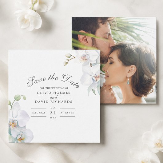 Witte Orchidee Foto Huwelijk Save the Date Kaart