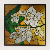 🤍 Witte Orchidee Gebrandschilderde Kunst Legpuzzel (Horizontaal)