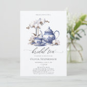 Witte Orchidee Hampton Toile Chic Bridal Tea Showe Kaart (Staand voorkant)