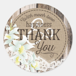 Witte Orchidee Houten Kant Rustiek Bruiloft Label