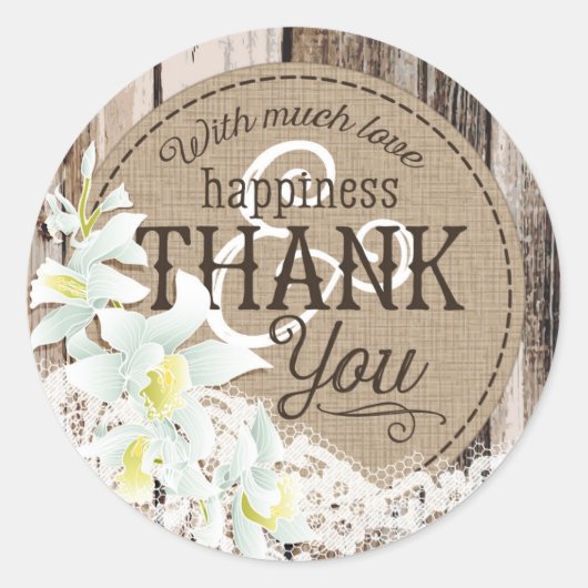 Witte Orchidee Houten Kant Rustiek Bruiloft Label (Voorkant)