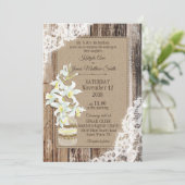 Witte orchidee houten kant rustieke bruiloft kaart (Staand voorkant)