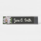 Witte Orchidee II Elegante Bloem Bureau Naambordje (Voorkant)