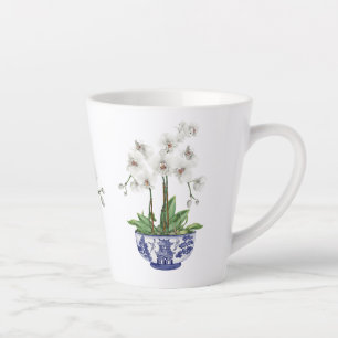 Witte Orchidee in Chinees Keramiek Kom Latte Mok