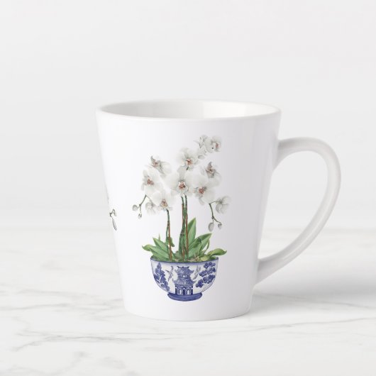 Witte Orchidee in Chinees Keramiek Kom Latte Mok (Rechts)