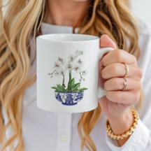 Witte Orchidee in Chinoiserie Bowl Keramiek