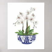 Witte Orchidee in Chinoiserie Pot Kunst Poster (Voorkant)