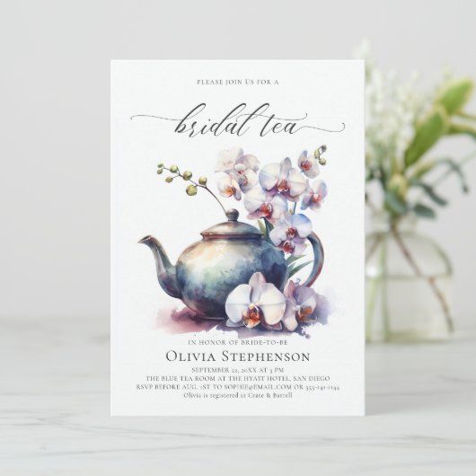 Witte Orchidee Moderne Klassieke Bruidstheesalon Kaart (Staand voorkant)