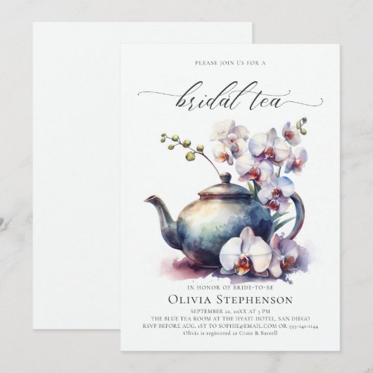 Witte Orchidee Moderne Klassieke Bruidstheesalon Kaart (Voorkant / Achterkant)