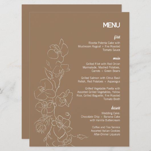 Witte Orchidee · Moderne Tropische bruiloft Menu (Voorkant / Achterkant)