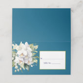 Witte orchidee Ocean Blue gevouwen Place Card Plaatskaartje (Buitenkant ongevouwen)