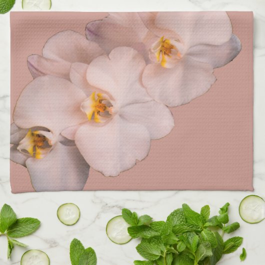 Witte orchidee op badge theedoek (Gevouwen)