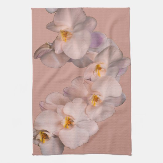 Witte orchidee op badge theedoek (Verticaal)