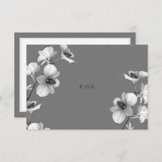 Witte Orchidee op Grijze RSVP Kaart (Voorkant / Achterkant)
