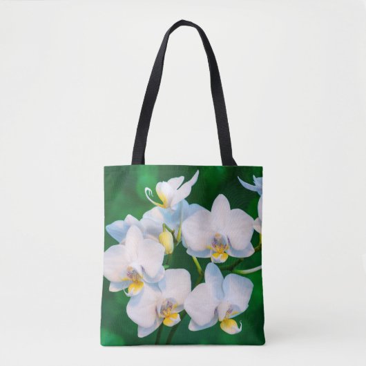 Witte orchidee op groen tote bag (Voorkant)