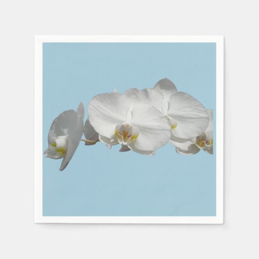  witte orchidee op lichtblauw servetten (Voorkant)
