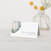 Witte Orchidee op Monstera Tropische Bruiloft Plaatskaartje (Achterkant)