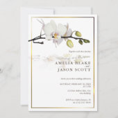 Witte orchidee op wit | Goud Lijst | Foto Bruiloft Kaart (Voorkant)