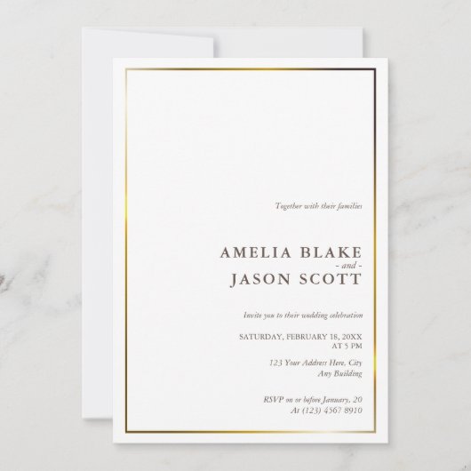 Witte orchidee op wit | Goud Lijst | Foto Bruiloft Kaart (Voorkant)