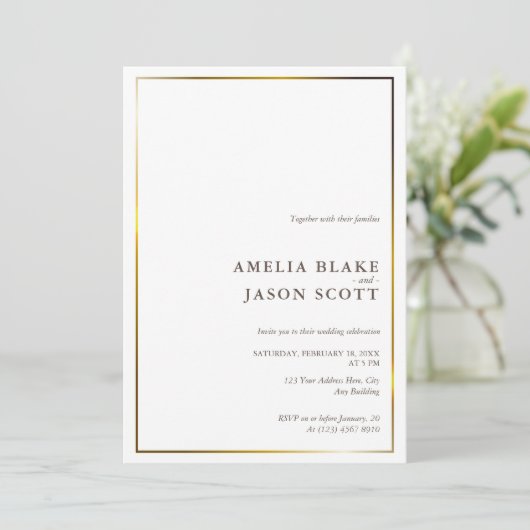 Witte orchidee op wit | Goud Lijst | Foto Bruiloft Kaart (Staand voorkant)