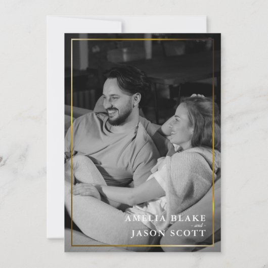 Witte orchidee op wit | Goud Lijst | Foto Bruiloft Kaart (Achterkant)