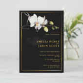 Witte orchidee op zwart | Goud Lijst | Foto Bruilo Kaart (Staand voorkant)