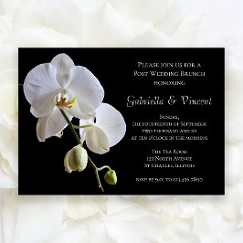 Witte Orchidee op Zwarte Achtergrond Bruiloft Brun Kaart