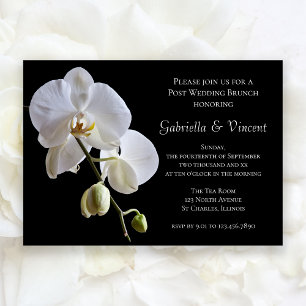 Witte Orchidee op Zwarte Achtergrond Bruiloft Brun Kaart