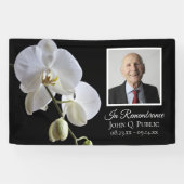 Witte Orchidee op Zwarte Viering van het Leven Beg Spandoek (Horizontaal)